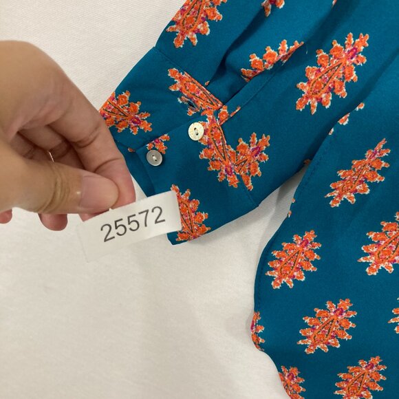 New Rose & Olive Large Blue Orange Boho Print Soft Flowy Long Sleeve Button Up - Picture 12 of 12